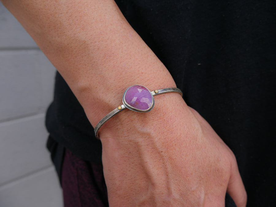 Pink Sapphire Sterling Silver Bangle