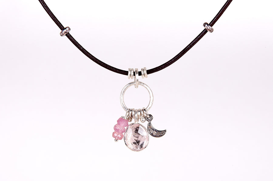 Pink Tourmaline Solstice Leather Necklace