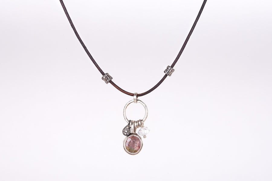 Watermelon Tourmaline Solstice Leather Necklace