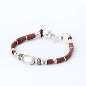 Moonstone & Pavé Diamond Saddle Brown Leather Bracelet